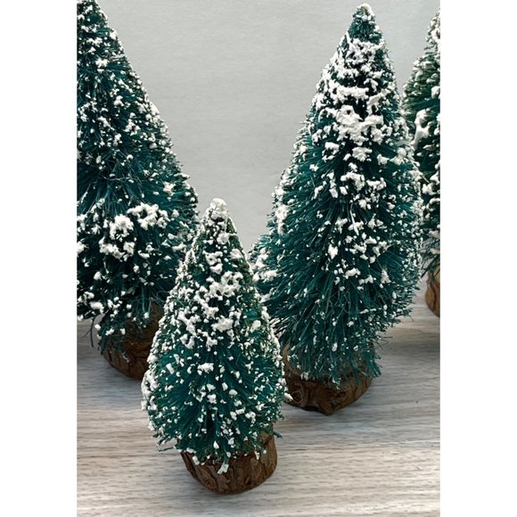 Bottle Brush Trees Snow Flocked Lot of 6 Christmas Village Accessory 3.75" - 7" - Picture 5 of 8